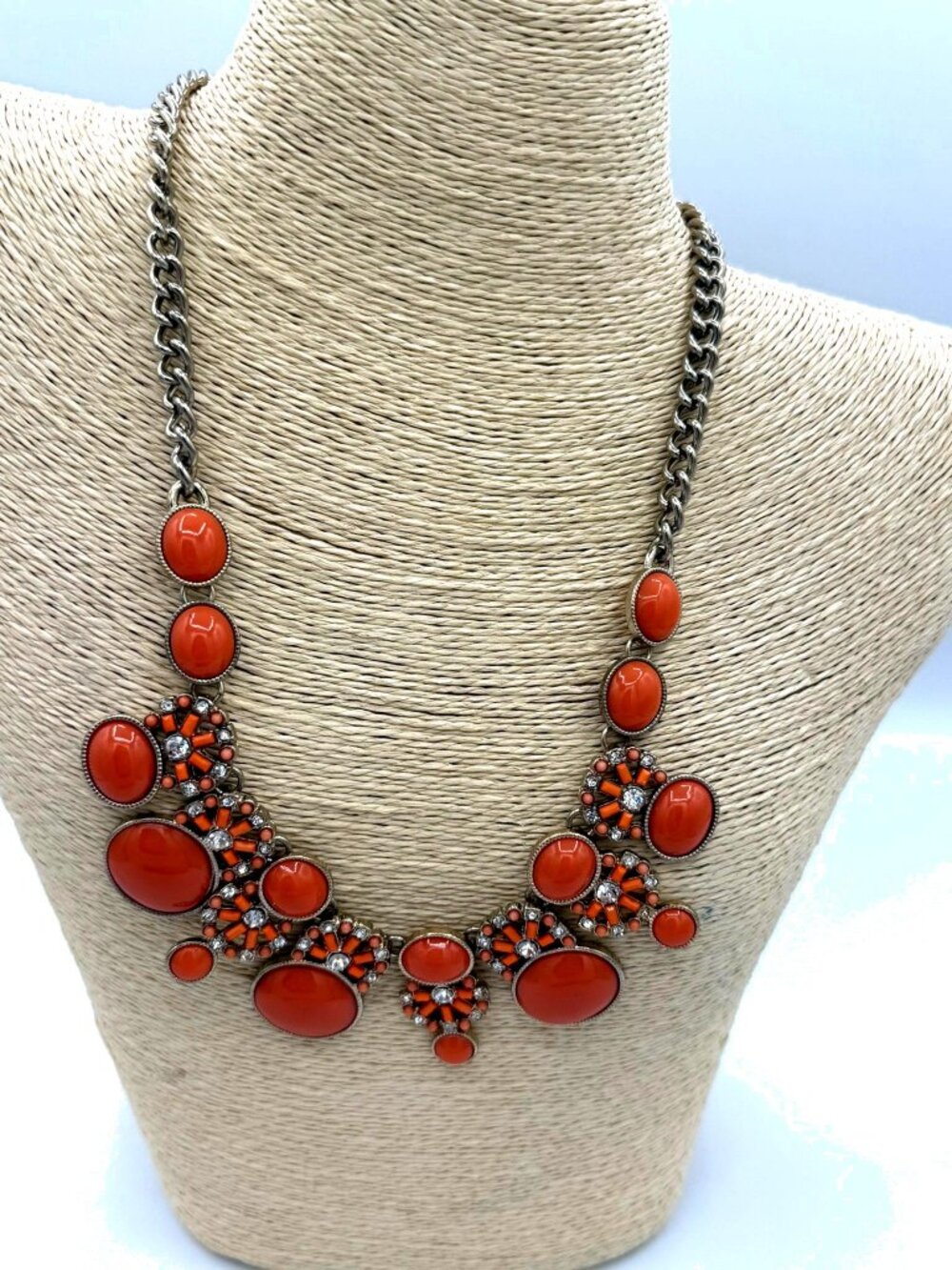 Banana Republic Coral Statement Necklace Gold Chain Bold Chunky Jewelry